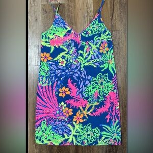 Lilly Pulitzer Lela silk slip dress in "Indigo All A Glow" neon print